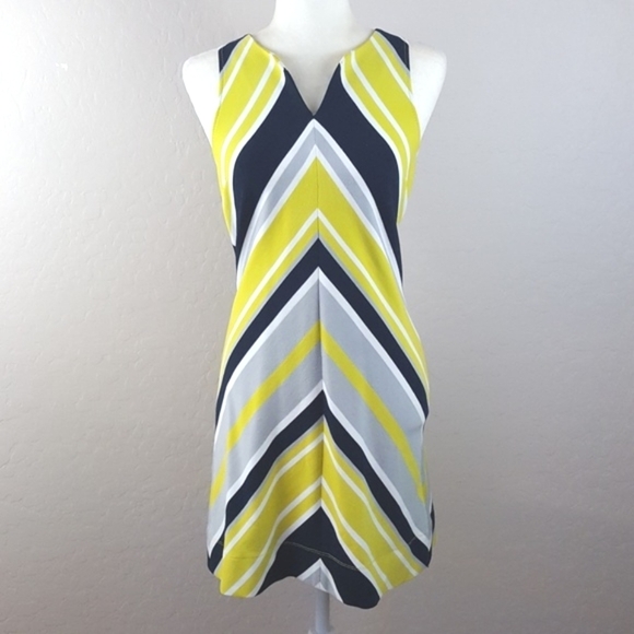 Banana Republic Milly Collection Chartreuse and Navy Blue Chevron Dress - Picture 2 of 7